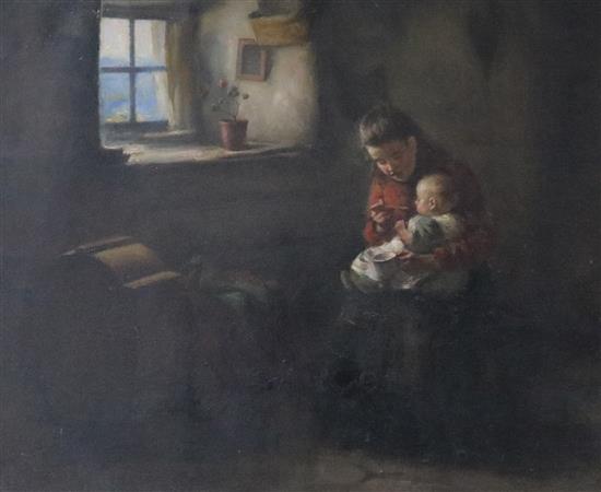 Henry John Dobson (1858-1928), oil on canvas, mother and child in an interior, signed, 50 x 60cm